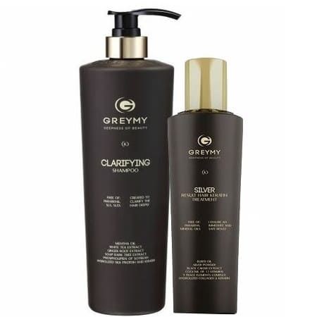 Greymy Silver Result Hair Keratin Treatment + Greymy Clarifying Shampoo - Восстанавливающий крем для волос 500мл + Очищающий шампунь 800мл - фото 8233